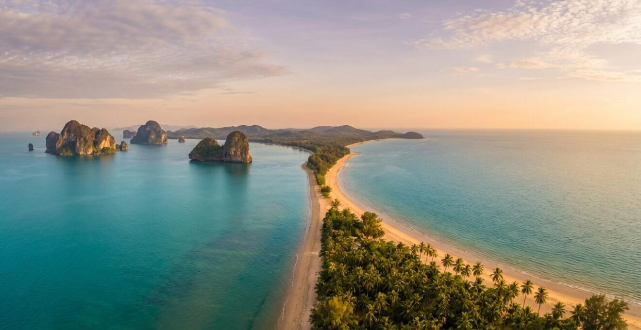 Vue aérienne des deux côtes thaïlandaises avec leurs caractéristiques météorologiques contrastées