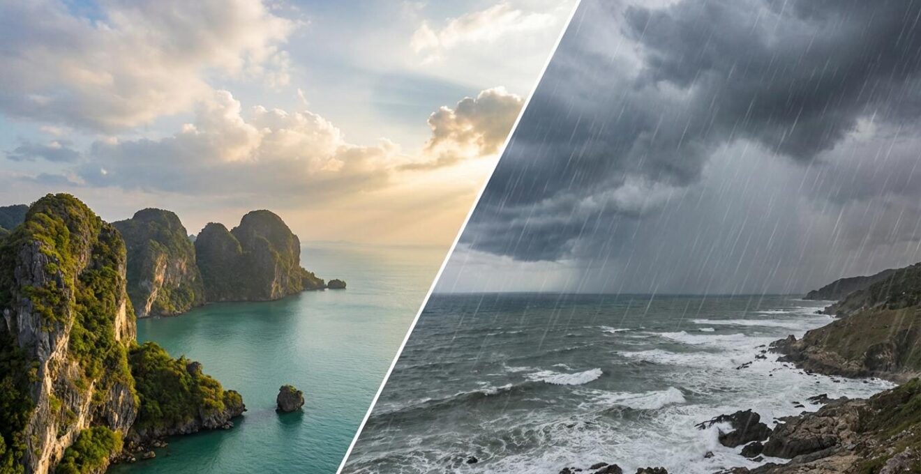 Carte météorologique montrant les différences de mousson entre les deux côtes