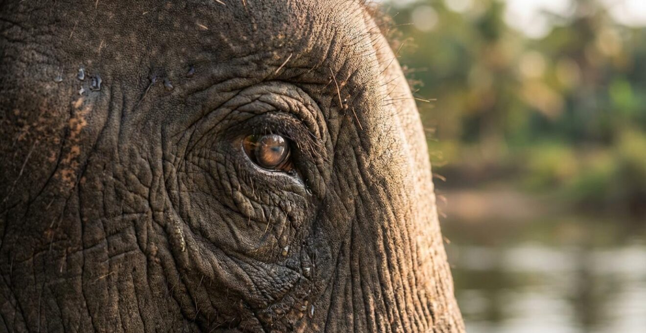 Éléphant se baignant librement dans une rivière naturelle sans touristes ni contraintes