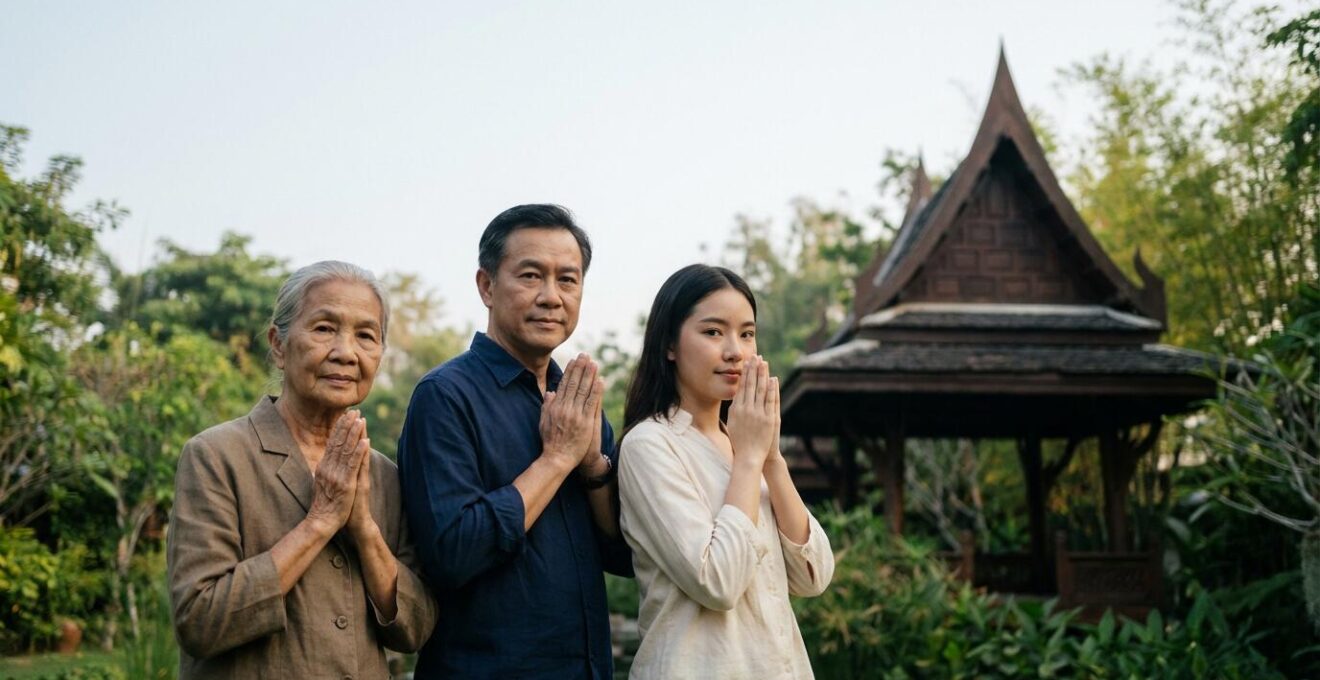 Diagramme visuel montrant les quatre niveaux du wai avec positions des mains à différentes hauteurs