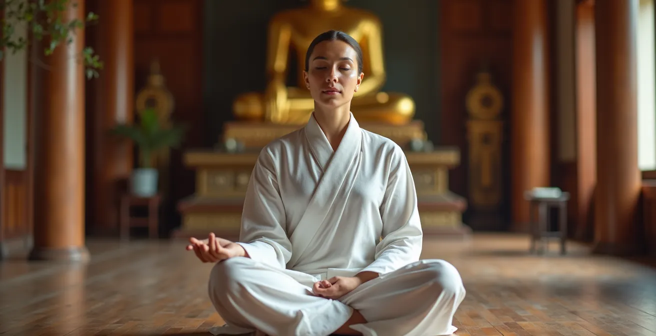 Personne en méditation profonde dans un temple bouddhiste thaïlandais