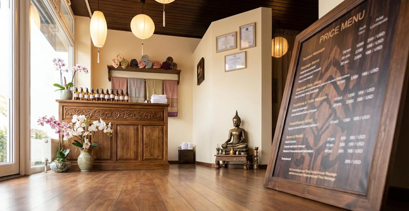 Intérieur accueillant d'un salon de massage thaïlandais traditionnel professionnel